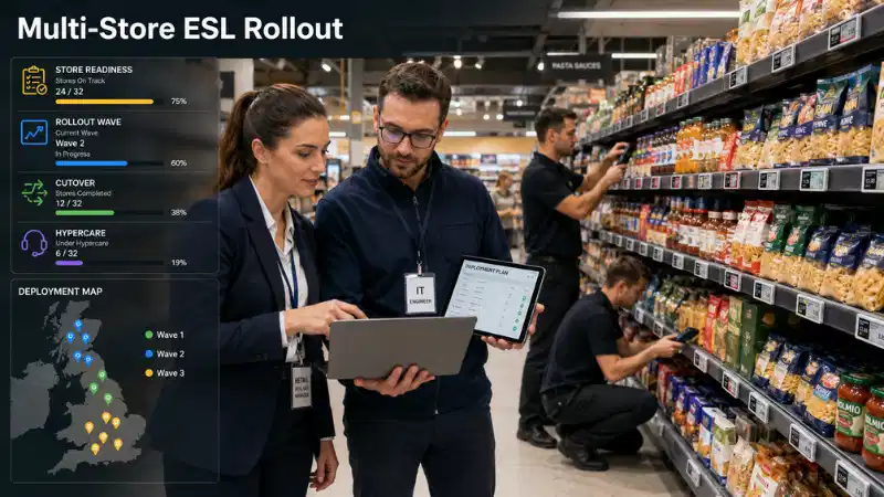 Utrullingsplan for elektronisk hylleetikett for detaljhandel med flere-butikker